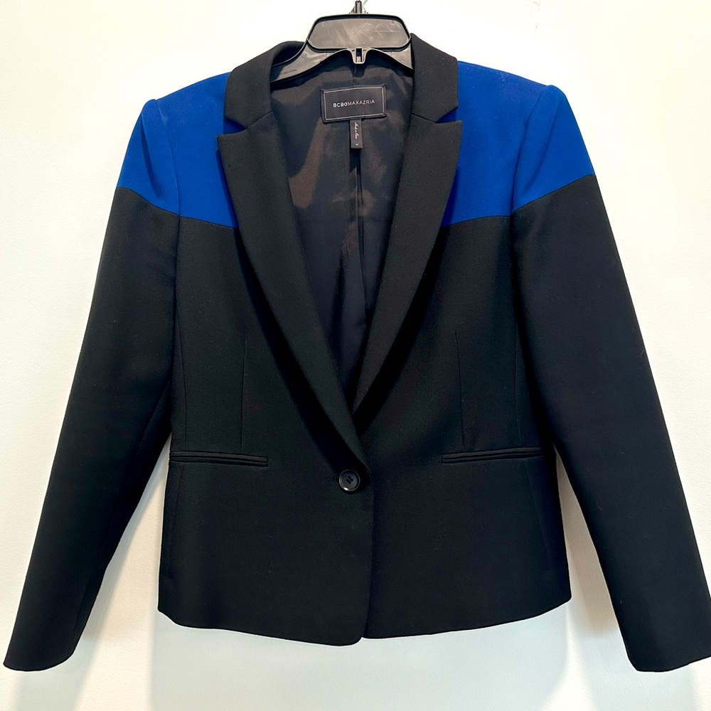 BCBG MaxAzria - Black & Blue “Oscar” Fitted Blazer.